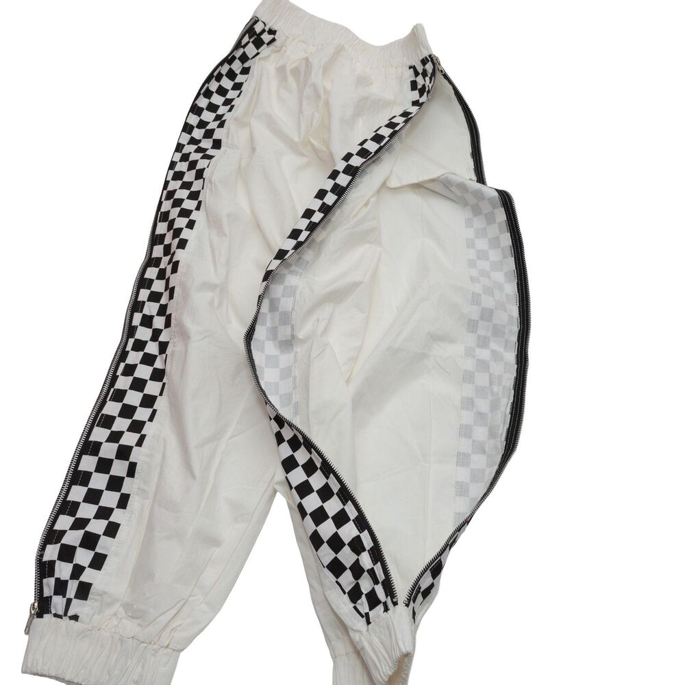 12th Tribe‎  S/M Tall Women's White Black Checkered Side Zip Track Joggers - Picture 8 of 10